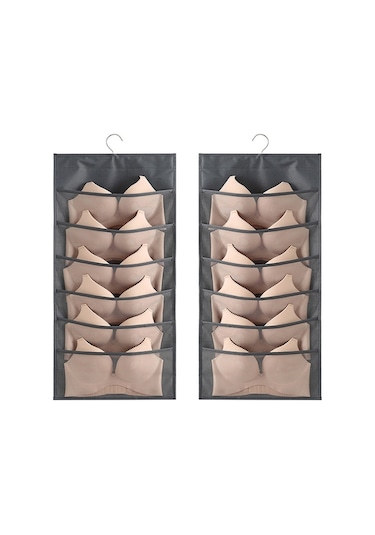 6 + 6 Izgaralı İç Çamaşırı Saklama Çantası Dokumasız Çift Taraflı Asılı Saklama Çantası Gri Çok Renkli