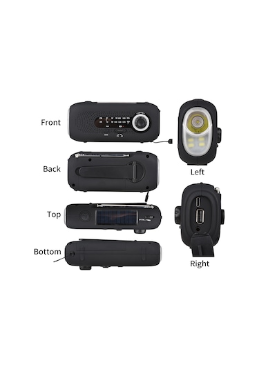 Lemestar Eu Tipi 5led Fenerli Güneş Enerjili El Crank Radyo - Am/fm, Sos, 4 Güç Kaynağı, 2000mah Power Bank, Ipx3, Kamp İçin Hn-098s