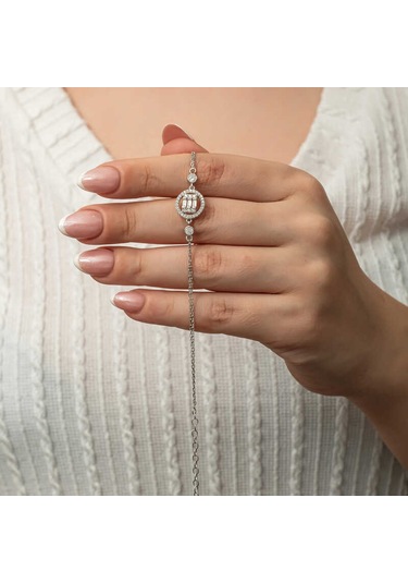 Gümüş Yuvarlak Baget Taşlı Kadın Bileklik Gümüş