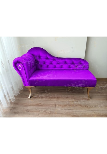 Dekoratif Bihter Koltuk Josefin Puf 110 Cm Gold Ayak Lila