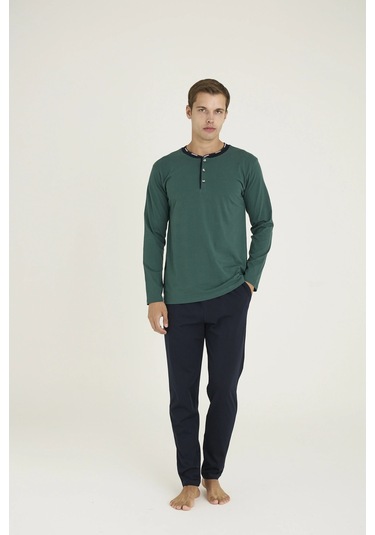9245 Erkek Midi Yaka Pijama Takım Yeşil
