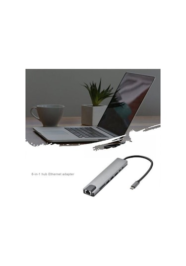 Maxgo 3008 8 in 1 USB Type-C  HDMI USB Ethernet Pd Girişli Port Adaptör Hub
