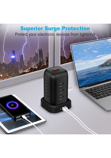 Monyee 12 Yuvalı Usb Şarjlı Uzatma Kablosu - 3 Usb + 1 Type-c, 2000w Güç, Aşırı Yük Korumalı