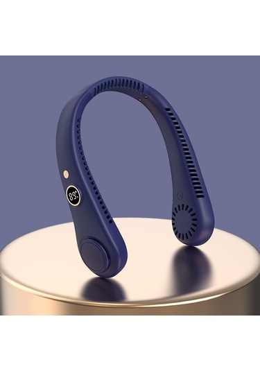 Hangfox Navy Renkli Dijital Göstergeli Ellerden Bağımsız Boyun Fanı - Sürekli Soğutma, Usb Şarjlı, Sessiz Çalışma, Spor Ve Günlük Kullanım