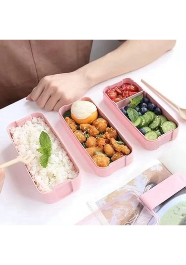 Xurunkeji Taşınabilir Bento Kutusu, 3 Katmanlı Öğle Yemeği Kutusu, 900 Ml Buğday Samanı Yemek Takımı Gıda Saklama Kabı Yeşil Yeşil