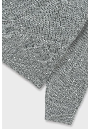 Kız Çocuk Simli Desenli Triko Kazak - Su Yeşili Yesıl