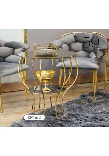 Mim Füme - Gold Kupa Yan Sehpa Füme - Gold