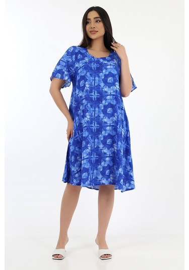 Schık Kadın Viskon Yarım Kol Kare Yaka Elbise Saks Saks