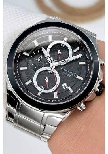 Ferrucci Function Erkek Kol Saati Çelik Kordon Gümüş-siyah Bileklik 3atm Sdfer059 Gümüş - Siyah