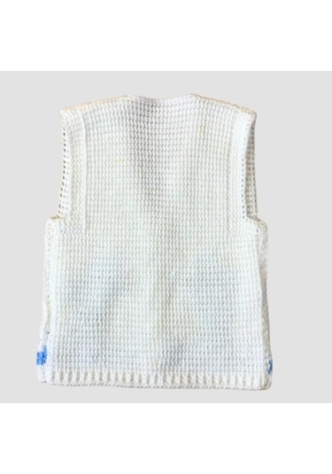 Uretti - Çiğdem 1390 - El Yapımı Civciv Figürlü Örgü Yelek - 1 - 2 Yaş Beyaz