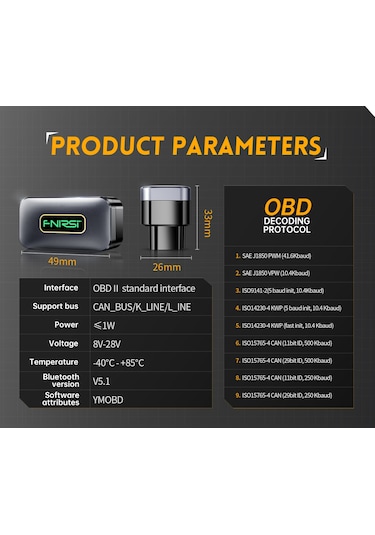 Fnırsı Fd10 Araba Obd2 Arıza Teşhis Cihazı Bluetooth 5.1 Bağlantılı Motor Dedektörü
