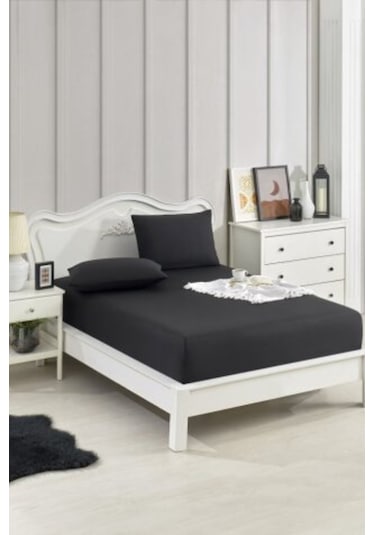 Lastikli Fıtted Siyah Tek Kişilik Yastıklı Çarşaf Seti