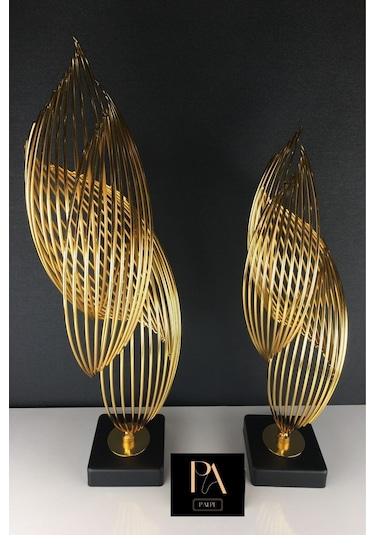 Gold H 2'li Ofis Metal Aksesuar Biblo Ev Salon Dekorasyon Obje