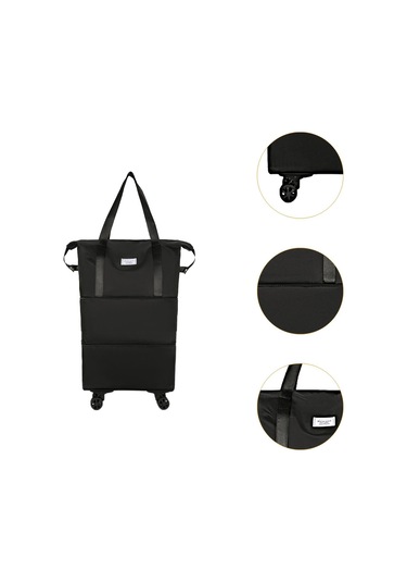 Homyl Katlanabilir Seyahat Çantası Tekerlekli Genişletilebilir El Siyah Çift Genişlet