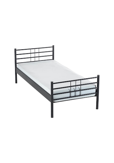 Manyas Tek Kişilik Ferforje Metal Karyola-siyah Ahşap Latalı