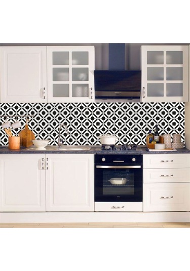 Mutfak Tezgah Arası Kendinden Yapışkanlı Folyo Kaplama Siyah Beyaz Fayans Desen 60cmx100cm