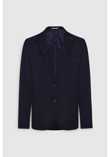 Ac&Co / Altınyıldız Classics Erkek Lacı Slim Fit Dar Kesim Mono Yaka Casual Ceket Lacı Lacivert