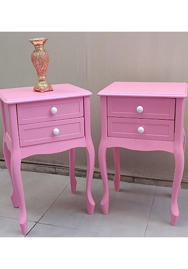 Komodin 2adet 90358 Klasik Kayın Aslan Ayak Parlak Pembe Lake Çift Çekmece Elyapım