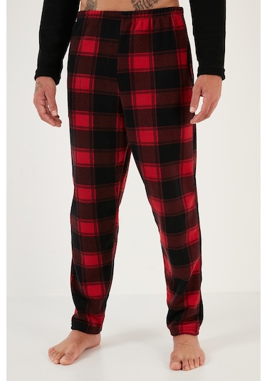 Buratti Ekose Regular Fit Bisiklet Yaka Kışlık Polar Erkek Pijama Takımı 609610013W4 Siyah-Kırmızı