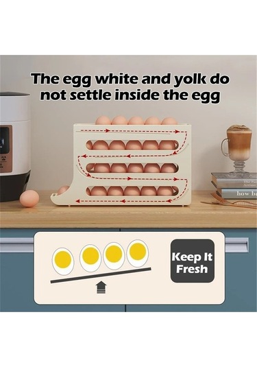 Ulzyvf Buzdolabı İçin 30 Yumurtalık Otomatik Dönen Katlı Yumurta Saklama Kutusu - Şeffaf Abs Şeffaf