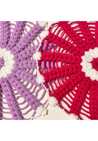 Uretti - Yıldız 7202 - El Örgüsü Banyo Lifi 2li Takım 28cm - Pembe / Lila