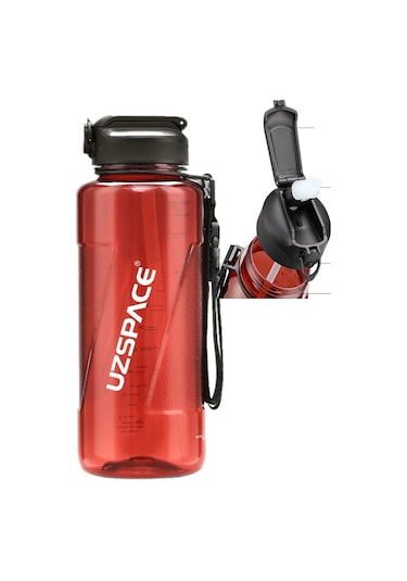 Uzspace 6058 Tritan Pipetli 1500 Ml Matara Şeffaf Gövde Kırmızı