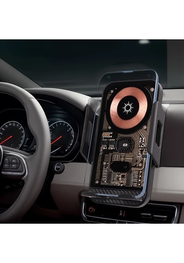 Honeybeeshop Siyah Araba Cep Telefonu Kablosuz Şarj Braketi 15w Hızlı Şarj Yerçekimi Algılama 360 Derece Döndürme Otomatik Açma Kapama