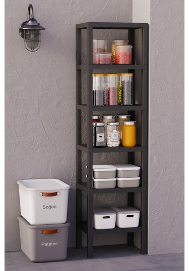 6 Katlı Banyo Düzenyelici Raf Mutfak Banyo Salon Çocuk Odası Düzenleyici Raf - Siyah Siyah