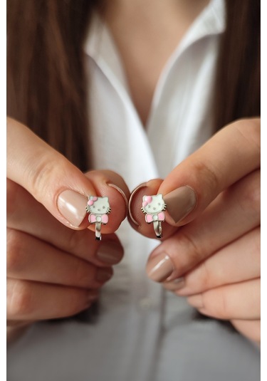 Kız Çocuk Hello Kitty Kedi Tasarım 925 Ayar Gümüş J Küpe N11.66517