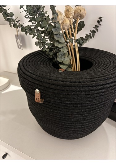 Patrick Jüt Hasır Görünümlü Çöp Kovası, Dekoratif Sepet, Kağıt Çöpü Sepeti Siyah