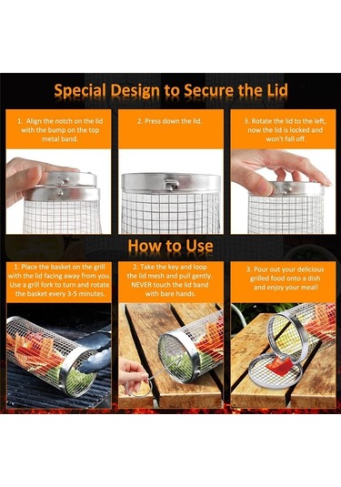 Taşınabilir Izgara Sepeti, Silindirli, Izgara Ağı, Paslanmaz Çelik, Izgara Silindiri, Her Türlü Sebzeye Uygun, French-b