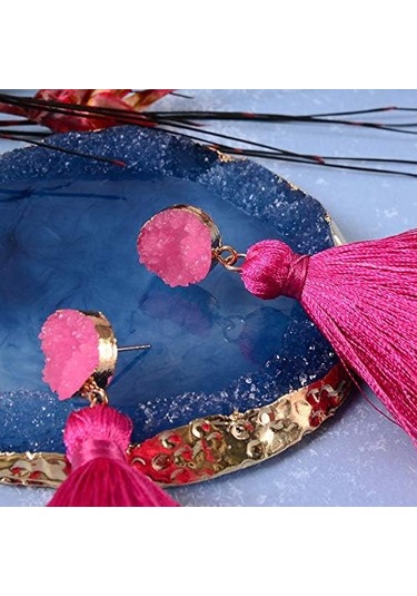 Gül Katmanlı Püskül Küpeler, Bohem Sarkan Damla Küpeler, Han Pembe