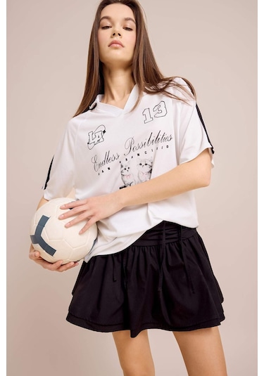 DeFacto Coool A Kesim Normal Bel Penye Astar Poplin Mini Etek E7588AX25SPBK81 Siyah