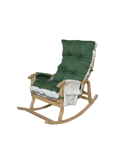 Enda Home Mosso Çift Minderli Ahşap Sallanan Sandalye Tv Baba Koltuğu Dinlenme Koltuğu Yeşil - Krem