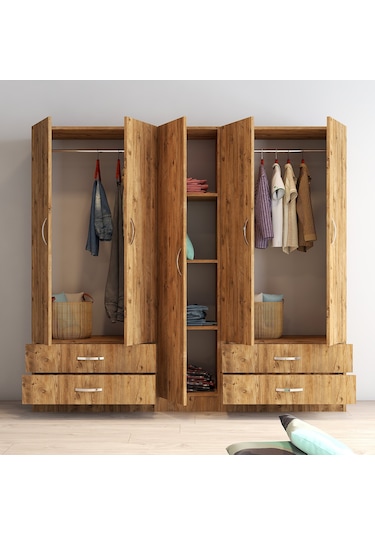 tanmob 5 Kapılı Dört Çekmeceli Geniş Gardrop Çam- Grd0702