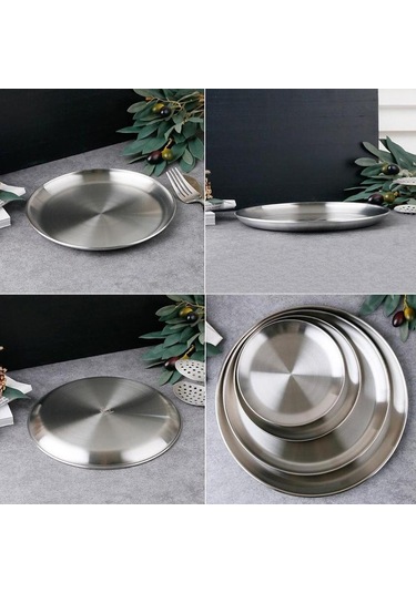 Homyl Paslanmaz Çelik Yuvarlak Tabak Bulaşık Kamp Piknik 26cm Gümüş