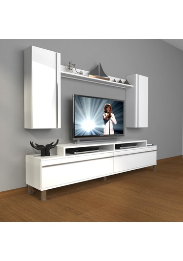 Decoraktiv Ekoflex 7 Mdf Krom Ayaklı Tv Ünitesi Tv Sehpası Beyaz