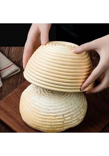 Besthome1 20x20cm Yuvarlak Rattan Ekmek Mayalama Sepeti, Doğal Nefes Alma, Bej Döşeme Bej