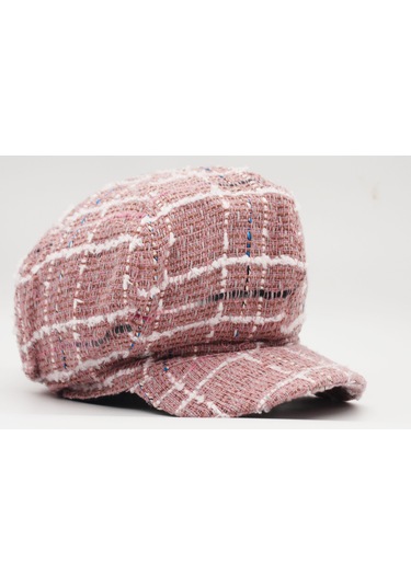 Şapkadan Kadın Yünlü Vintage Kasket Retro Kışlık Şapka 45645dr56707 Gül Kurusu