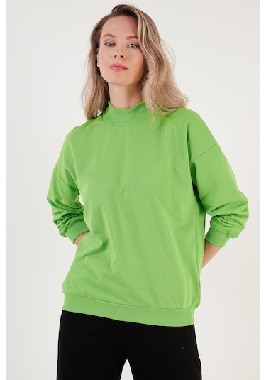 Lela Pamuklu Dik Yaka Basic Örme Bayan Sweat 5863323 Fistik Yeşil