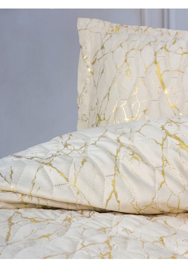 Cotton Box Smart Çift Kişilik Yatak Örtüsü Kadife Varaklı Destello Krem