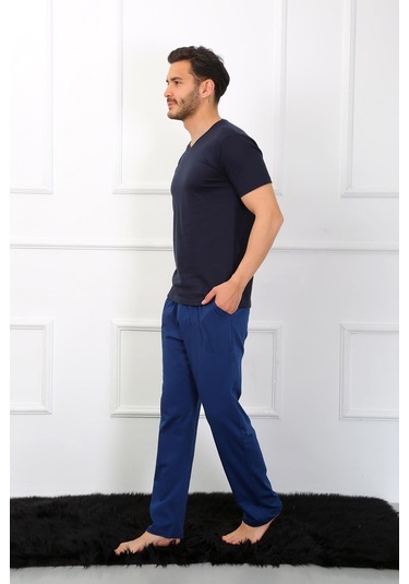 Akbeniz Erkek Penye 3'lü Lacivert V Yaka Pijama Takımı 6822-lacivert Lacivert