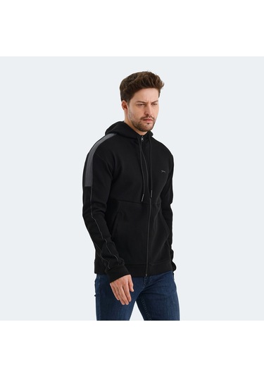 Slazenger VALERYA Erkek Fermuarlı Kapüşonlu Cepli Siyah Sweatshirt