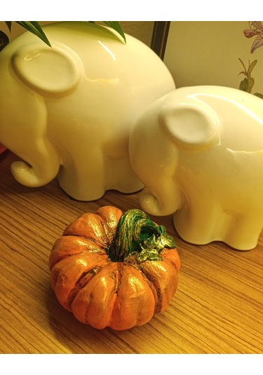 Büyük Boy El Boyaması Turuncu Kabak Biblo-dekoratif Ev Ürünü-rustik Hasat Kabak Figürü Turuncu