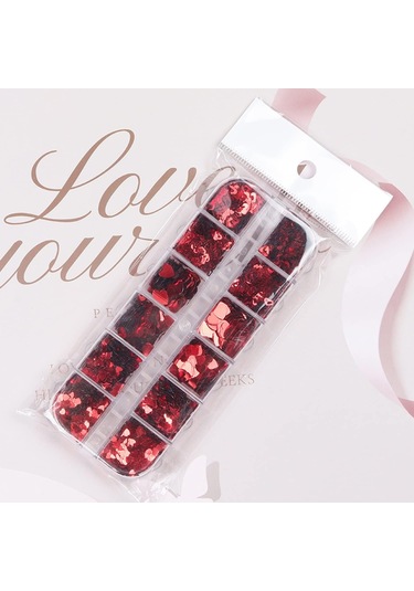 Kırmızı Tırnak Süsleme Folyo Pulları Kalp Dizayn Nail Art