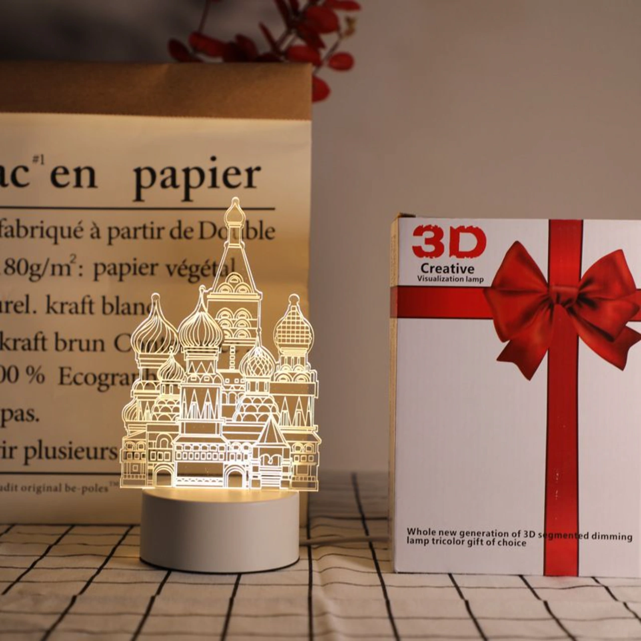 Yaleker Kale Desenli 3d Led Gece Lambası - 3 Renk Seçeneği, Dokunmatik Kontrol, Usb Beslemeli, Çocuk Odası Dekorasyonu Beyaz