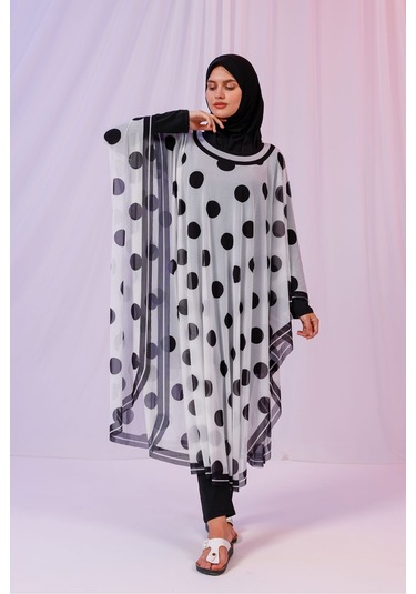Tarzını Seç Kimono Pareo - Tesettür Pareo - Puantiyeli Beyaz 240x135 Cm Çok Renkli