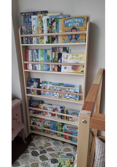 Montessori Kitaplık Geniş Model Yuvarlak Çıtalı 5 Katlı