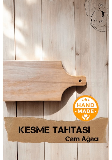El Yapımı Çam Ağacı Ahşap Kesme Tahtası 32 X 16 Cm