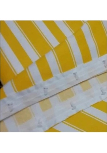 Ceylan Home Balkon Perdesi Kuş Gözü Ölçü Seçenekli Sarı Beyaz Çizgili Sarı